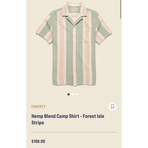 Faherty Brand Hemp Organic Cotton Striped Short Sleeve Shirt Medium Green zz95